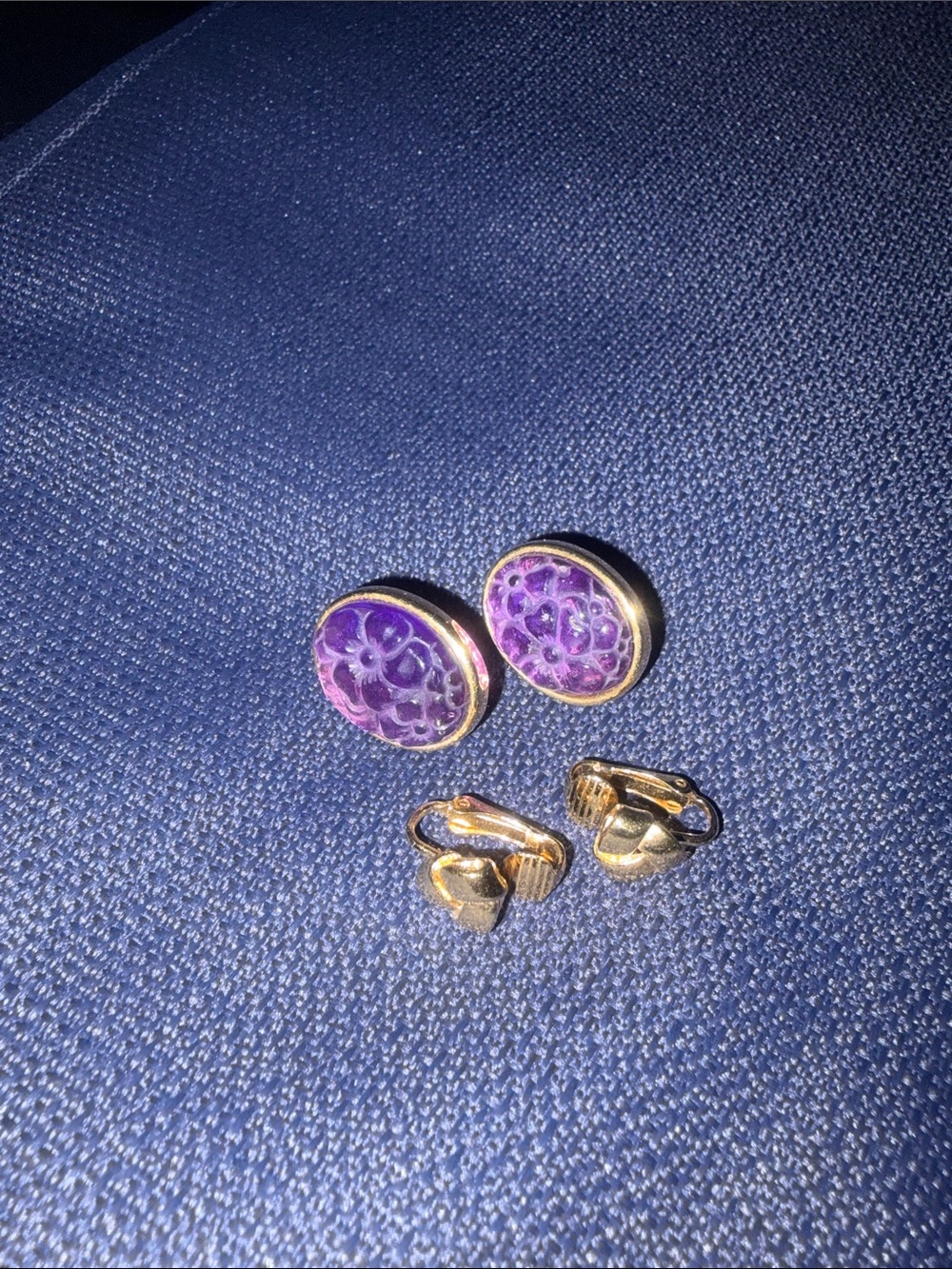 Gold-Tone Purple Floral Clip-On Earrings And Love Knots